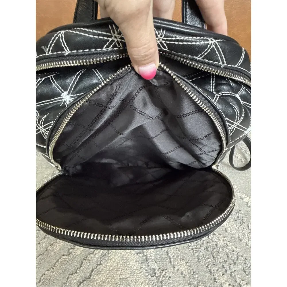 Michael Kors Rhea Quilted Leather Medium Backpack Black And White